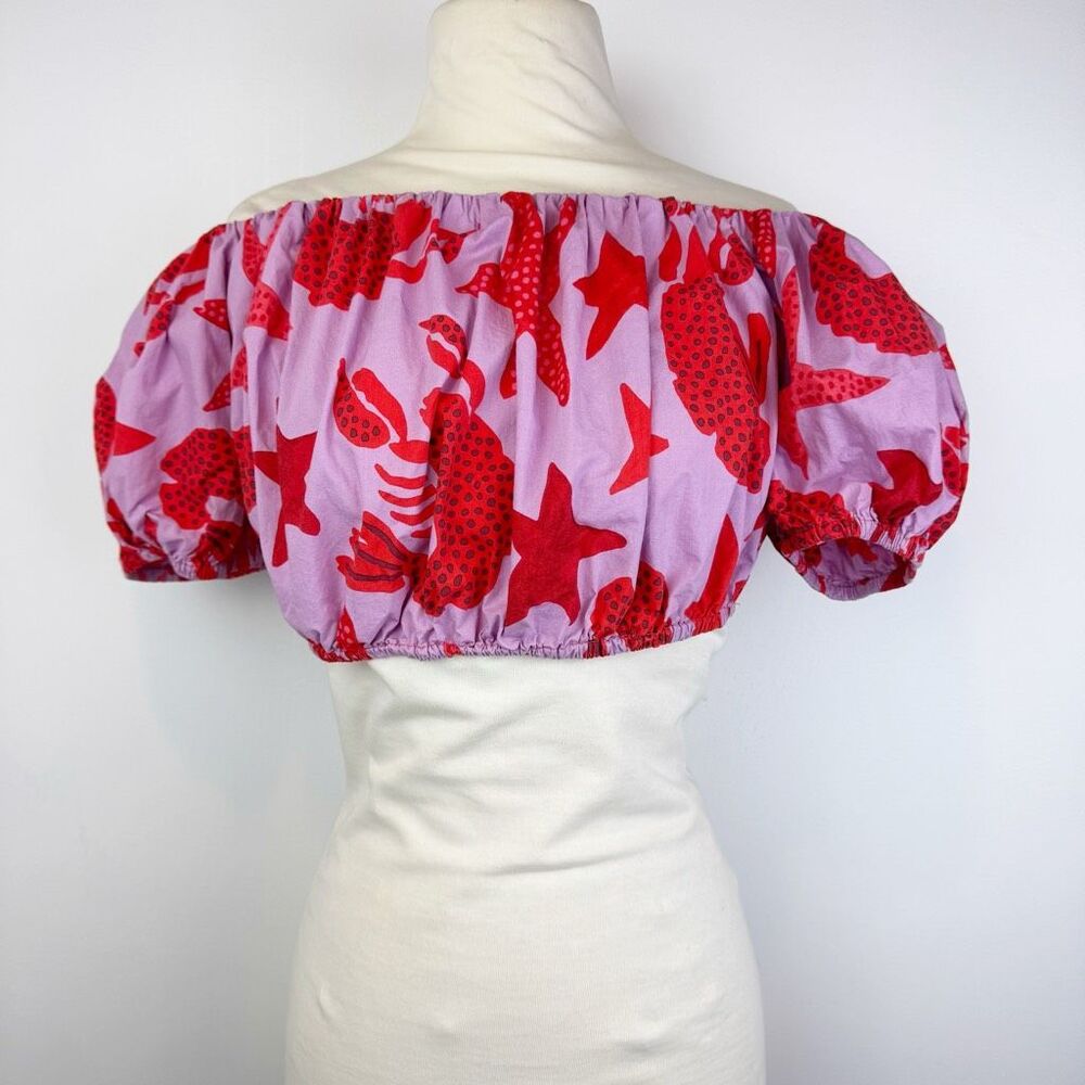 FARM Rio Lobster Sky Off Shoulder Crop Top Medium Anthropologie - Picture 5 of 12